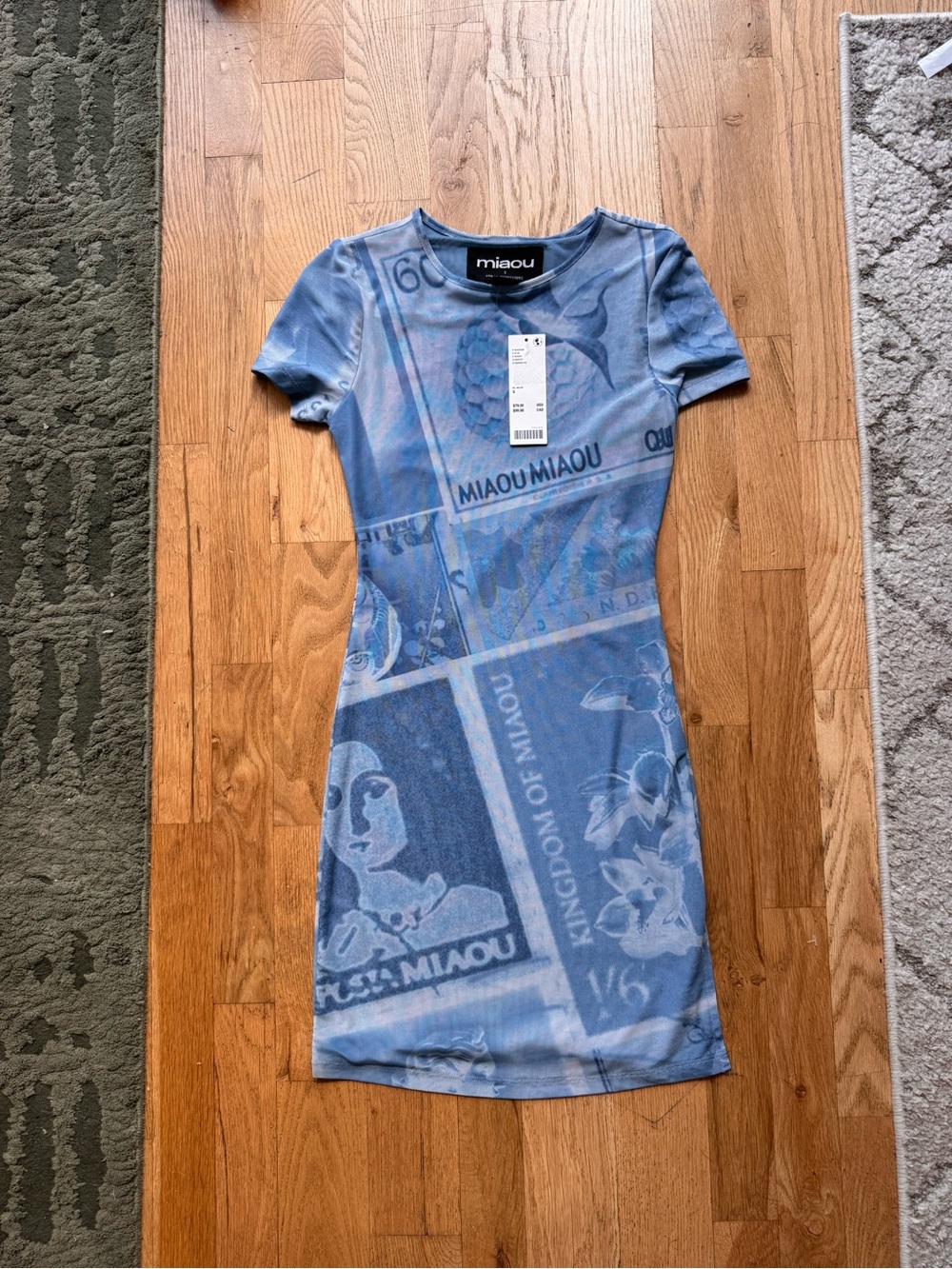 Miaou Faded Blue Graphic Short-Sleeve Bodycon Mini Dress